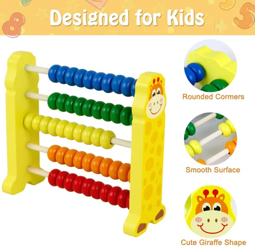 Miniatura 4 de Sealive Juguete de madera para contar – Ábaco de 50 cuentas para matemáticas de niños, contadores de jirafas de dibujos animados para niños