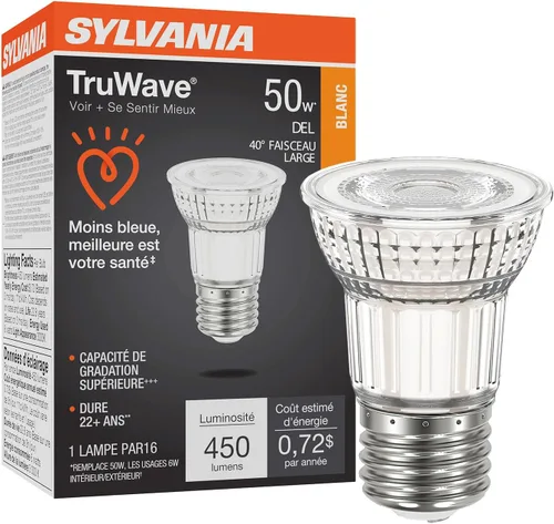 Miniatura 9 de Sylvania - Bombilla LED TruWave Serie Natural PAR16, equivalente a 50 W, eficiente 6 W, base media, regulable, 450 lúmenes, 5000 K, blanco, 1 unidad