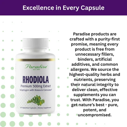 Miniatura 7 de Paradise Herbs Extracto de Rhodiola 500 mg, antioxidante súper potente, ultra puro, vegano, sin OMG, sin gluten, 60 cápsulas vegetarianas