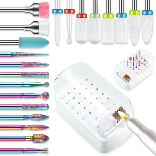 Miniatura 9 de Depvko Juego de 21 brocas para lima de uñas eléctrica, kit de brocas de cerámica y gel acrílico de 3/32 pulgadas, herramientas de arte de uñas