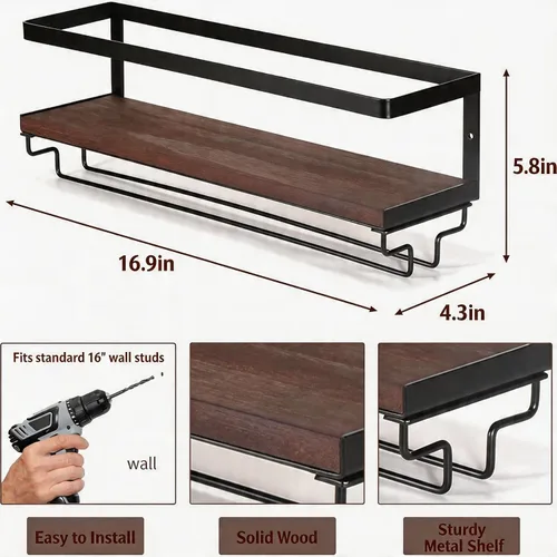Miniatura 3 de B4Life Soporte para copas de vino montado en la pared, estante colgante para copas de vino para botellas de vino, estante de bar montado en la pared