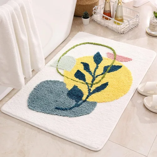 Miniatura 8 de Tapete de baño bohemio con diseño de plantas de arte abstracto, color marrón, lavable, antideslizante, esponjoso, absorbente de agua, de microfibra