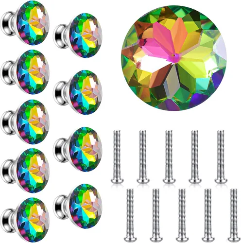 Miniatura 10 de Youyole 10 pomos de cristal coloridos para cajones de 1.18 pulgadas (1.181 in) para armarios y cajones, pomos para cajones de tocador y cocina