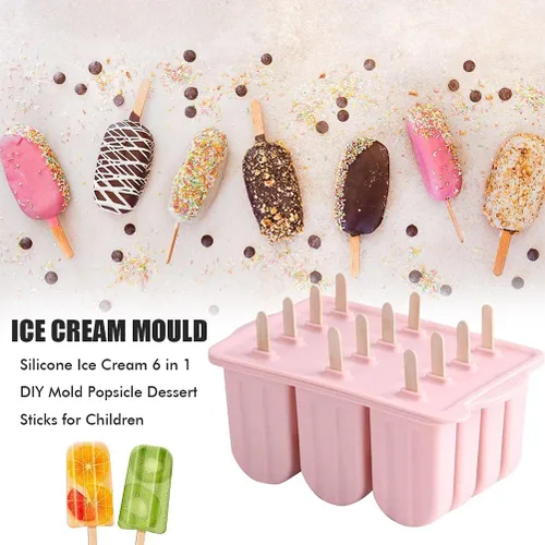 Miniatura 5 de Moldes de paletas reutilizables de 12 cavidades, helado de silicona con tapas y 50 palos de madera, suministros de cocina para paletas de bricolaje
