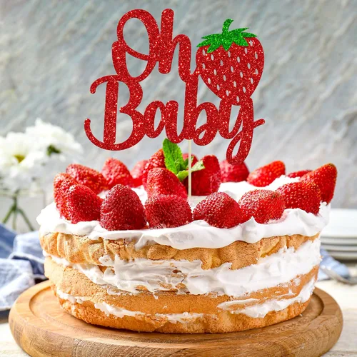 Miniatura 7 de 1 paquete de 1 decoración para cupcakes con purpurina para el primer cumpleaños de fresas para frutas, baby shower, 1er cumpleaños, decoración