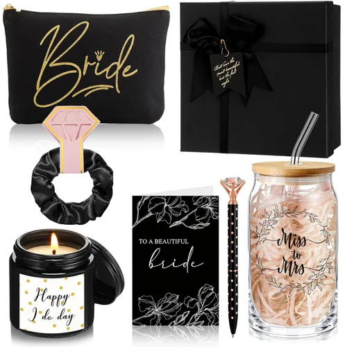 Irenare Regalos de boda, regalo de despedida de soltera para novia, incluye vaso con forma de Sra. Can con bolsa de maquillaje con pajilla,