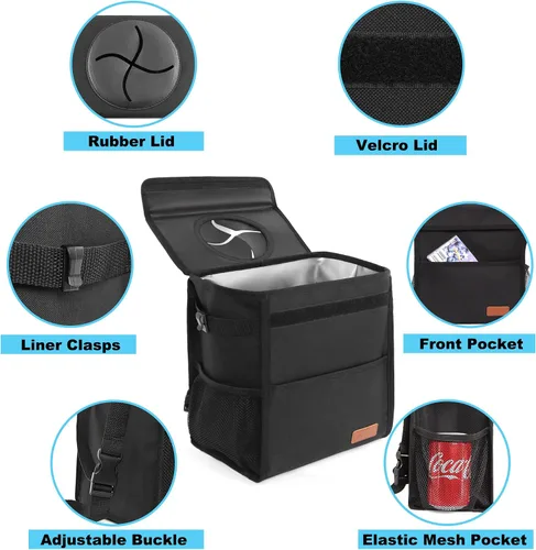 Miniatura 3 de Bolsa de basura impermeable para automóvil, basurero impermeable con tapa para asiento delantero de SUV, multiusos, para colgar en reposacabezas