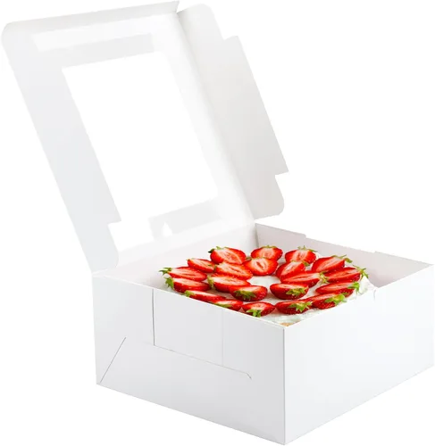 Miniatura 8 de WINKIO Paquete de 4 cajas para pasteles, contenedor desechable de transporte de pasteles, cajas blancas para panadería con ventana grande