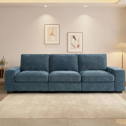 Miniatura 51 de TEKAMON Sofá Modular de 100" con Almacenamiento en los Asientos, Cómodo Sofá de Tela Chenilla de 3 Plazas para Sala de Estar, Oficina, Apartamento