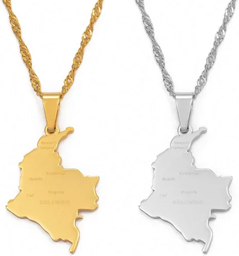 Miniatura 3 de Hafrita Colombia colgante de cadena de onda de agua de acero inoxidable mapa de país Colombia collar