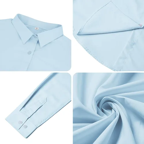 Miniatura 4 de Ruisin - Camisas supersuaves sin arrugas y con botones para mujer, unicolor, manga larga, diseño a rayas, estilo formal, blusa de vestir