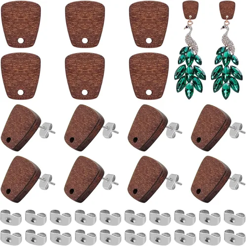 Miniatura 9 de Postes de madera para la fabricación de joyas, 80 piezas de aretes de madera, aretes de madera, aretes de madera, aretes a granel con parte trasera