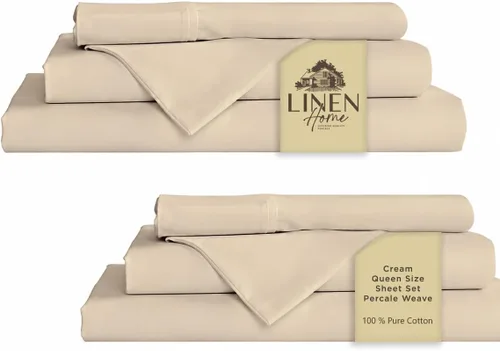 Miniatura 146 de Linen Home Juego de sábanas 100% de percal de algodón, fresco, ligero, sólido, tamaño king, 4 piezas, 1 sábana encimera, 1 sábana ajustable, 07