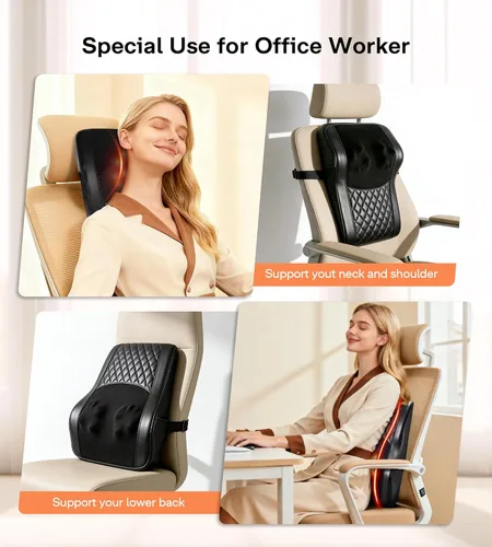Miniatura 5 de ALLJOY Masajeador térmico de espalda para aliviar el dolor de espalda, almohada de apoyo lumbar Shiatsu de tejido profundo con 3 modos de masaje, 3
