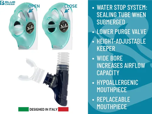 Miniatura 4 de CRESSI Máscara de esnórquel cómoda de una sola lente para adultos y snorkel seco - Tino & Scilla: Hecho en Italia