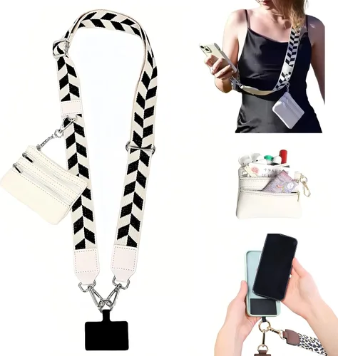 Miniatura 22 de Soporte cruzado para teléfono para mujer, nueva correa de teléfono con bolsa con cremallera, correa cruzada ajustable Negro