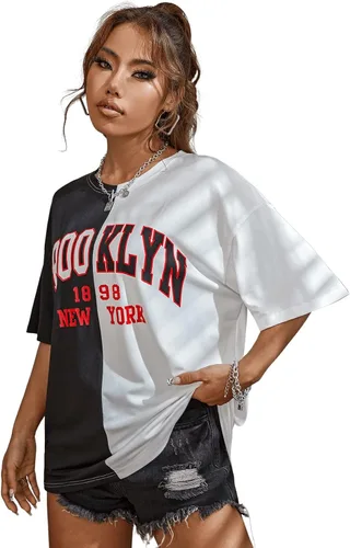 Miniatura 3 de SOLY HUX Camiseta de manga corta para mujer, con estampado gráfico, informal, con letras, para verano