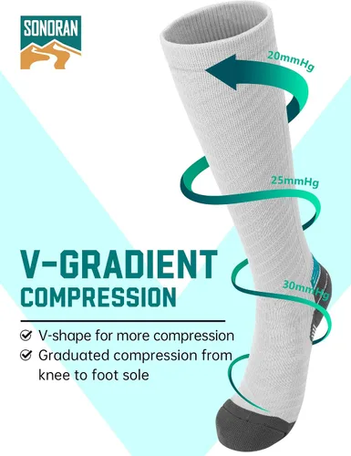 Miniatura 2 de SONORAN Calcetines de compresión para hombres y mujeres (246 pares) 20-30 mmHg de compresión graduada hasta la rodilla para correr, atletismo