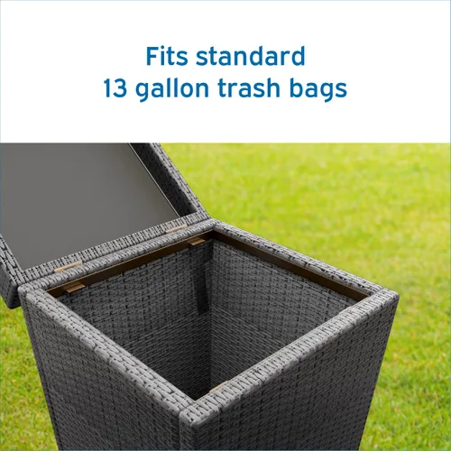 Miniatura 4 de Nestl Bote de basura gris para exteriores de 30 galones con tapa, cubo de basura de mimbre para patio