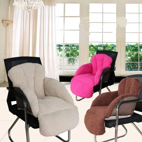 Silla de oficina en casa, cojín para respaldo de cintura, cojín para asiento de coche, reclinable, lana de cordero cálida, cojín largo para adultos