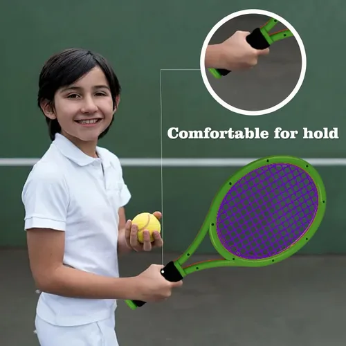 Miniatura 4 de Raqueta de tenis infantil para bebés, niños y niños de 3 a 15 años, juego de raquetas de tenis para niños pequeños que incluye 4 volantes, 2 pelotas