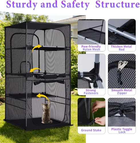 Miniatura 4 de Catio - Jaula grande para gatos de 61.4 pulgadas de alto, con perchas de 4 niveles, corralito para gatos de patio, gatito, perrera para múltiples