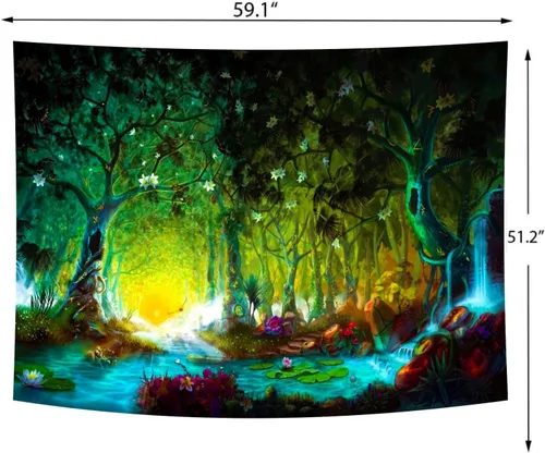 Miniatura 6 de Delur Tapiz de bosque de fantasía, río místico, encantado, de cuento de hadas, tapiz de árbol mágico de cuento de hadas, paisaje de amanecer, puesta
