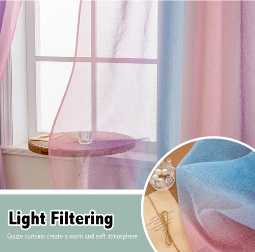 Miniatura 7 de Anytime Paneles de Cortinas Transparentes Arcoíris para Sala de Estar Elegantes Juegos de Tratamiento de Ventanas Translúcidas Filtrantes de Luz