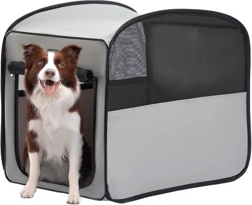 Miniatura 8 de Petsfit Jaula plegable para perros, jaula de viaje para gatos y cachorros, jaula pequeña emergente para mascotas para interiores y exteriores, Gris