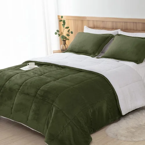 Miniatura 15 de Seward Park Juego de edredón Sherpa gris tamaño Twin XL, ropa de cama suave y cálida para todas las estaciones, manta de otoño de forro polar