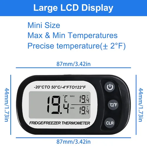 Miniatura 3 de Termómetro digital para nevera, 2 unidades, termómetro digital para habitación, pantalla LCD grande, termómetro para refrigerador con interruptor