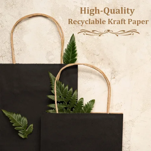 Miniatura 4 de Poever Bolsas de papel kraft negras con asas de 5 x 3 x 8 y 8 x 4 x 10 y 10 x 5 x 13 pulgadas, 30 unidades, bolsas de regalo, bolsas de compras