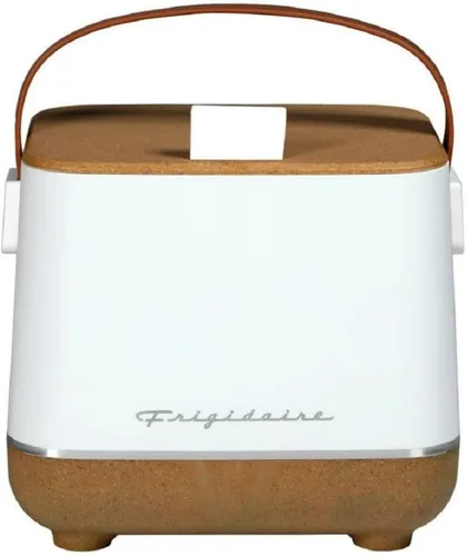 Frigidaire Mini refrigerador portátil con apertura superior y tapa aislada para 6 latas, color blanco, compatible con toma de corriente de 110V o