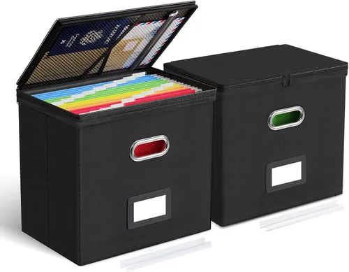 Miniatura 34 de Oterri Paquete de 2 cajas organizadoras de archivos con tapas, caja de archivos con bolsillos de malla, caja organizadora de documentos para Verde