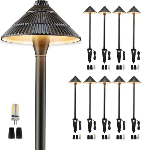 Miniatura 15 de Gardenreet Luces de camino de bajo voltaje de latón, luces LED de camino de paisaje, luces de patio al aire libre impermeables IP65, 12 V con cable