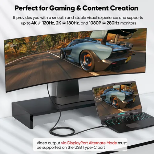 Miniatura 2 de Cable USB C a DisplayPort de 10 pies de largo, DP 1.4 8K@60Hz 4K @120Hz 2K @180Hz 1080P @360Hz Monitor Thunderbolt 3/4/5 a cable de puerto