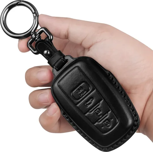 Tukellen Funda para llavero Toyota de piel auténtica con llavero, protector de cuero compatible con Rav4 2019-2025 2020-2022 Highlander Corolla Negro