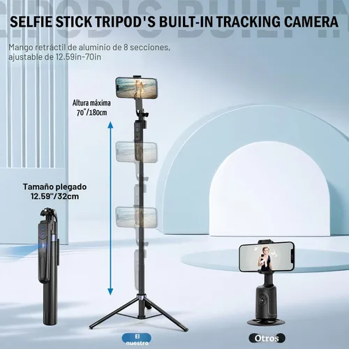 Miniatura 4 de Trípode de seguimiento facial automático con rotación de 360 grados con soporte, soporte para trípode Android y iPhone con control remoto y gestos