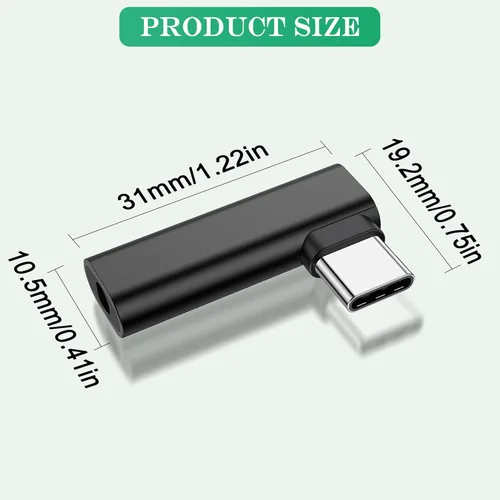 Miniatura 7 de Adaptador de auriculares USB C de 90 grados a 0.138 in, 90 grados tipo C macho a 0.138 in hembra Aux Audio Dongle Converter, para dispositivos