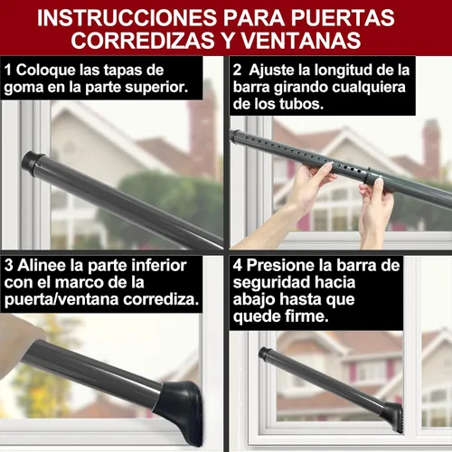 Miniatura 9 de AceMining Barra de seguridad para puerta mejorada y barra de patio deslizante, topes resistentes ajustables para el hogar, apartamento, viajes Gris