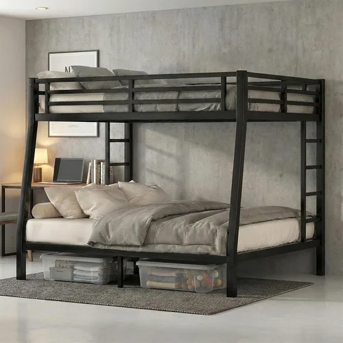 Miniatura 12 de CAPCAEK Litera de metal resistente individual XL sobre cama Queen para adultos y niños, litera individual sobre Queen con 2 escaleras