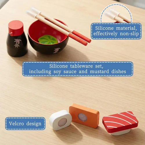 Miniatura 3 de Juego de comida para cortar sushi, juguetes de cocina de madera para niños de 3 años en adelante, juguete de aprendizaje de sushi para niñas y niños