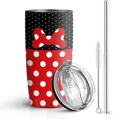 Miniatura 9 de Vaso de 20 oz de acero inoxidable rosa con pajita y tapa, a prueba de fugas, taza de café para viajes, para uso en casa y al aire libre, tazas Ratón