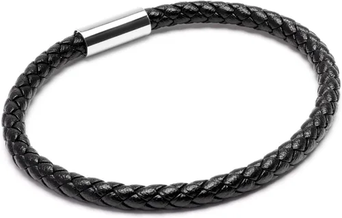 Miniatura 3 de JOJOPANDA Pulsera trenzada de cuero unisex simple con cierre magnético de logotipo grabado de acero inoxidable