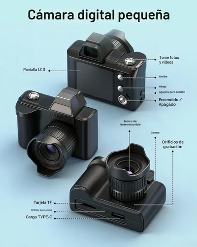 Miniatura 6 de Mini cámara digital, cámara portátil 1080P para fotografía con tarjeta SD de 8 GB, cadena de clip para tarjeta de llave para adolescentes