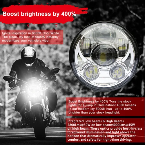 Miniatura 2 de Faro LED proyección Wisamic 5 – 3/4 pulgadas 5.75 pulgadas Daymaker para motocicletas Harley-Davidson 9 piezas foco, Plateado Plateado (sliver)