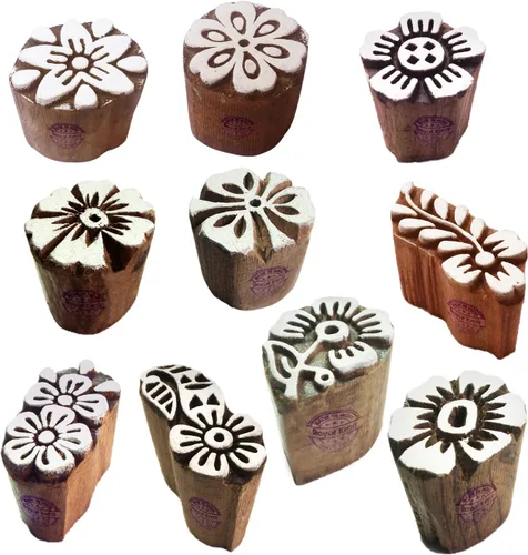 Miniatura 22 de Sellos de impresión de arcilla Arty Crafty pequeños bloques de madera con forma floral (juego de 10) Htag2101