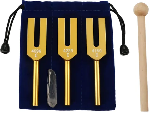 Miniatura 9 de Juego de diapasones Angel - 4096 Hz, 4160 Hz, 4225 Hz para sonido, instrumento musical, con martillo de madera y bolsa de almacenamiento suave