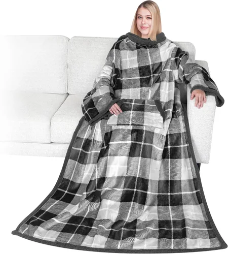 Miniatura 25 de PAVILIA Manta Sherpa Vestible con Mangas y Bolsillo, Manta Corporal Envolvente Gruesa de Felpa Acogedora para Adultos Mujeres Hombres, Regalo