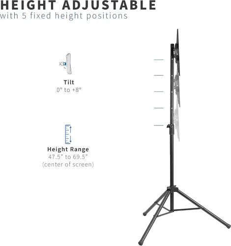 Miniatura 3 de VIVO Trípode de 32 a 55 pulgadas LCD LED pantalla plana TV soporte de piso, montaje portátil ajustable en altura, negro, STAND-TV55T